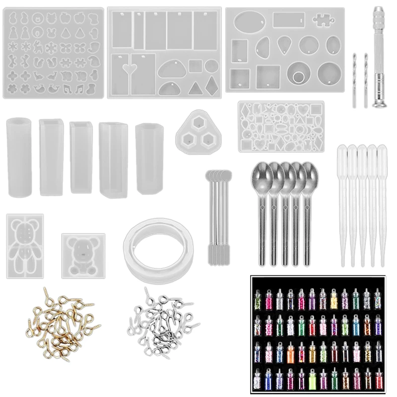 

229 Piece DIY Jewelry Resin Casting Molds Craft Necklace Jewelry Pendant Making With 48 Sequins