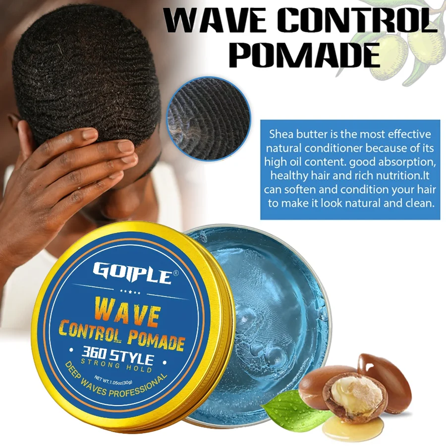 Natural Shea Oil 360 Style Men Wave Control Pomade Strong Hold Water Based Deep Nourishes Scalp Hair Styling Pomade Portable Set