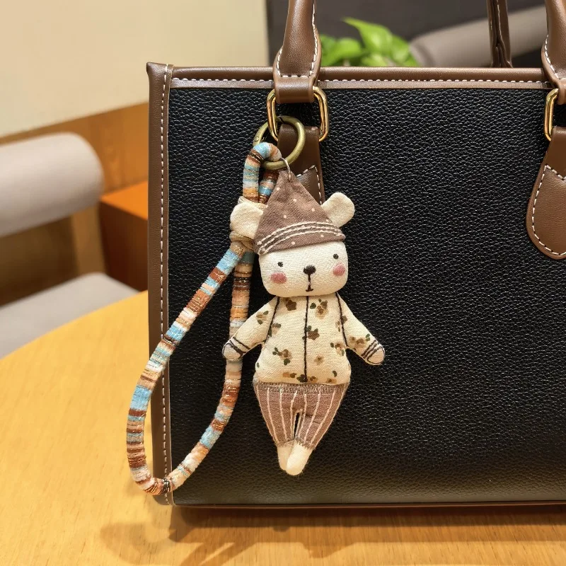 Retro Stuffed Animal Keychain Bag Charm Handmade Soft Lanyard for Phone Cute Cartoon Plush Toy Premium Quality High Durability