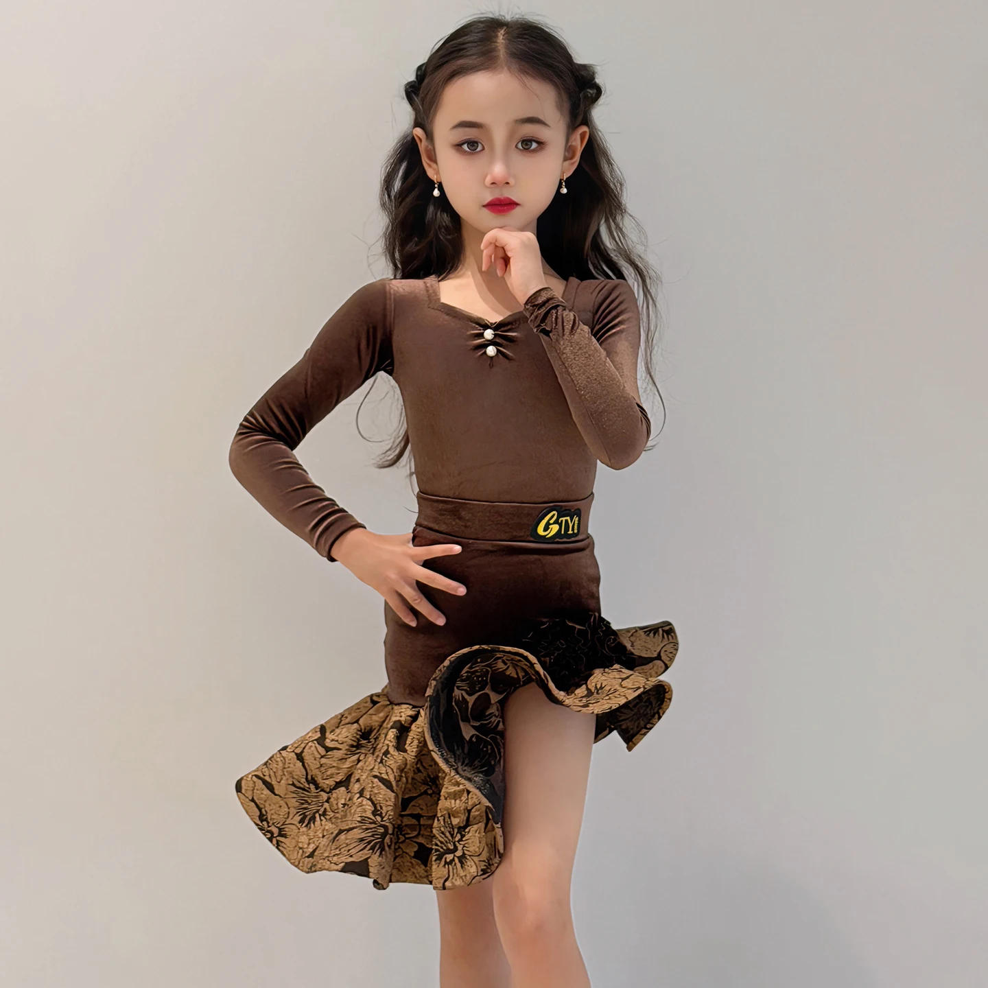 Traje de dança latina meninas salsa vestido de dança latina meninas vestido de salão padrão dança saia criança vestido de prática latina