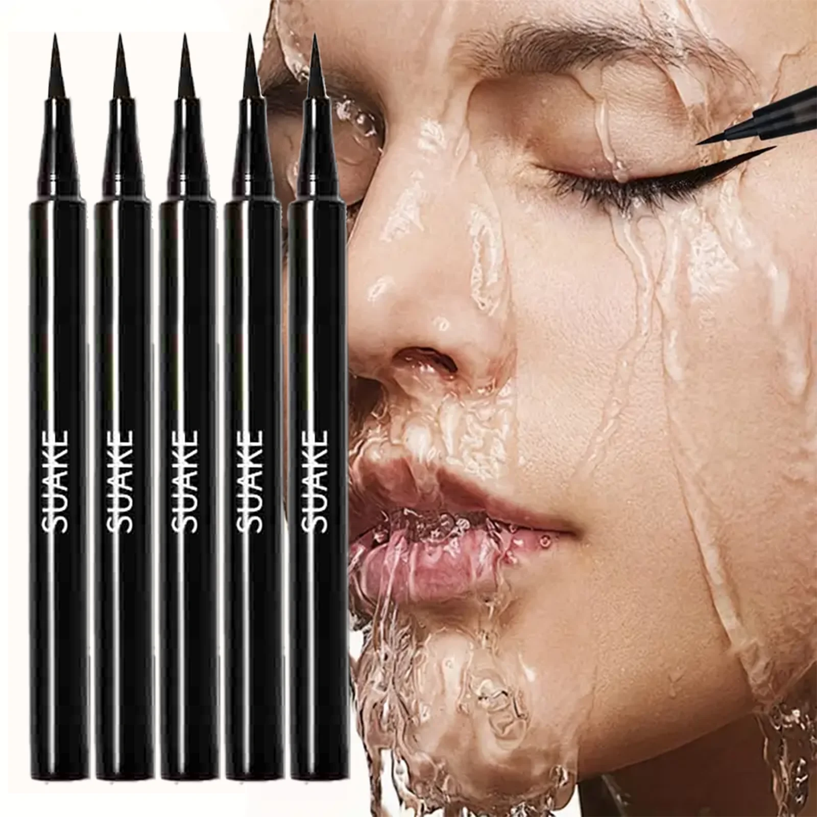 5-teiliges Set/Set glatter flüssiger Eyeliner, wasserfestes, langanhaltendes Make-up, schwarz, ultrafeine Spitze, zum Erstellen charmant