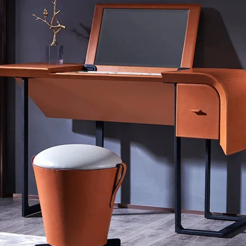 Italian light luxury dresser with mirror designer mansion solid wood creative orange modern luxury art makeup table