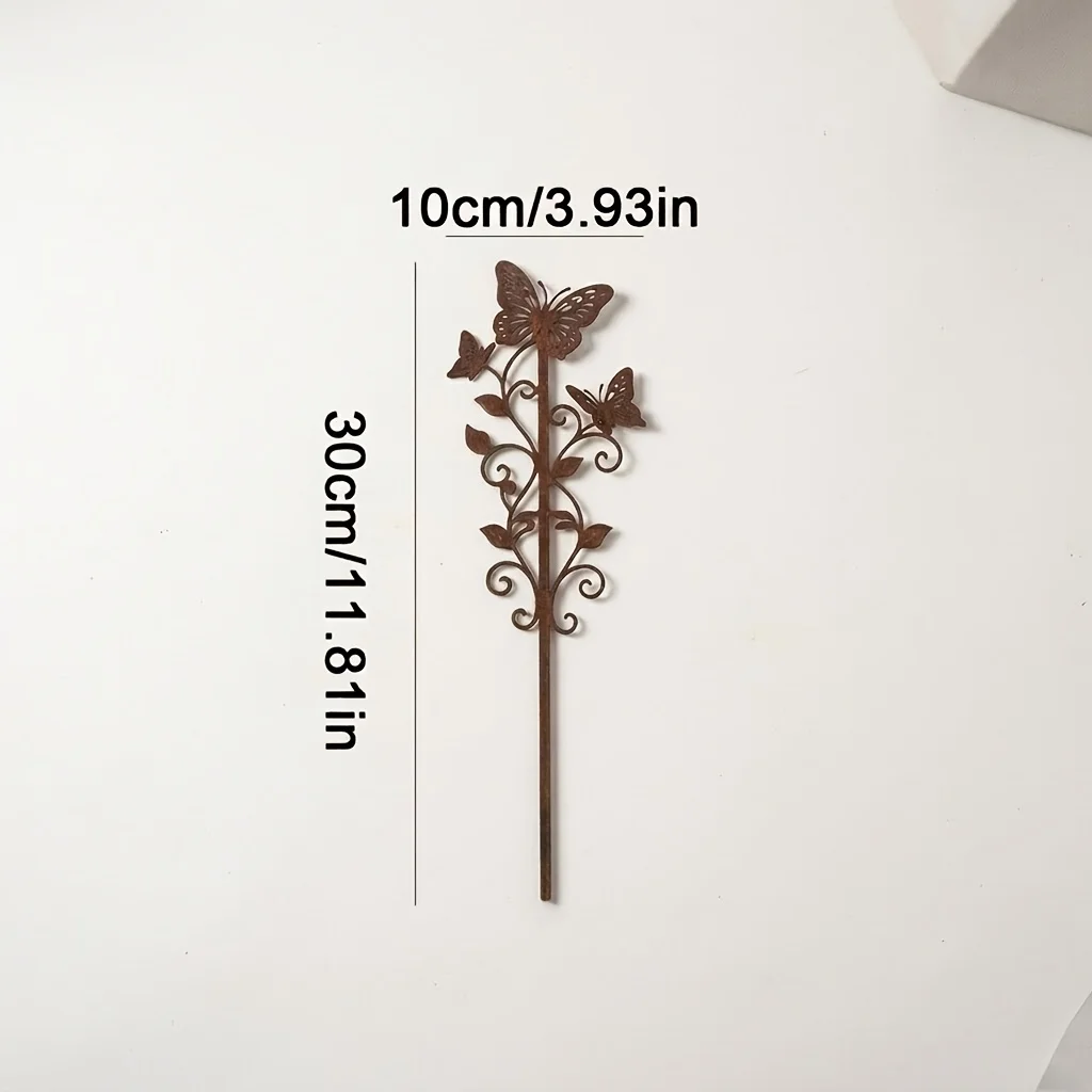 2D Flat Surface, [2D Flat Surface] 2Dflat Rustic Metal Butterfly Garden Stake - 30.48cm Decorative Plant Supports and Trellises for Garden Art, with an Aged Rust Effect, 2D Flat Surface
