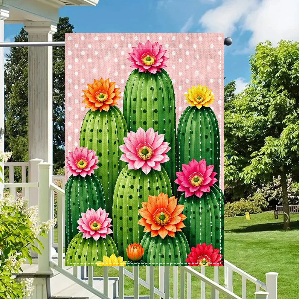 1pc Blooming Cactus Garden Flag, double sided print, perfect for patio and outdoor spring decor (pole not included)