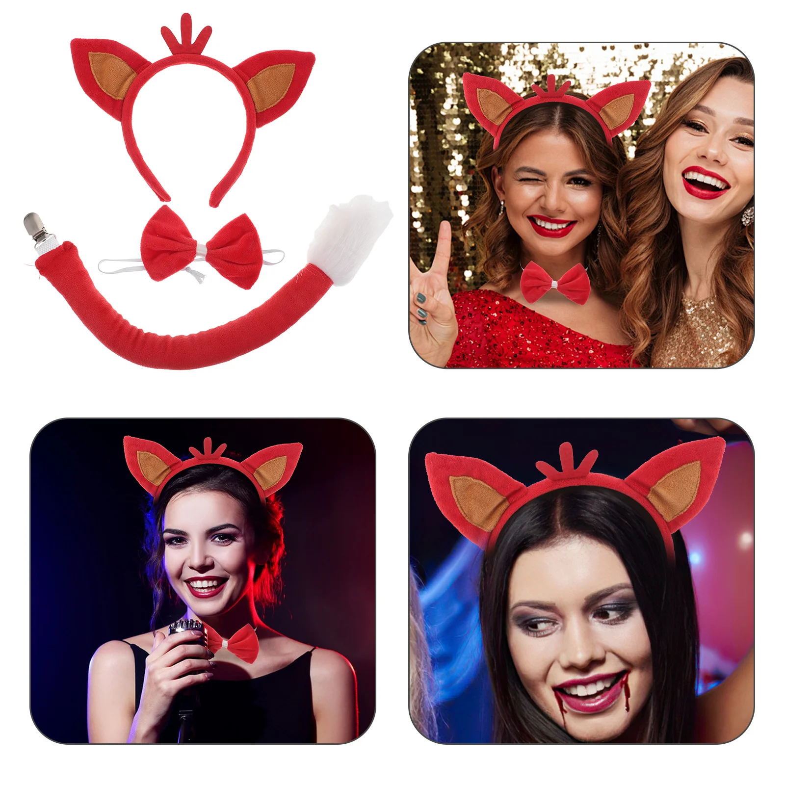 1Set Adorable Fox Ears and Tail Set Stylish Cartoon Headwear for Cosplay Costume Party Halloween Festival Kids Adults Accessory