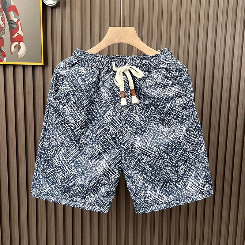 Men's Hawaiian Style Beach Shorts Quick Dry Ice Silk Summer Casual Shorts Breathable Thin Home Sleep Pants Loose Fit