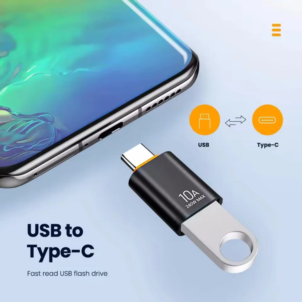 10A OTG Type C Female to USB A Male Adapter USB 3.0 High Speed Data Sync Fast Charging Converter Universal for Smartphone