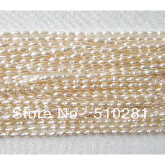 20 shares /lot 3mm White freshwater pearl rice beads. This strand is 15 inch  long, about