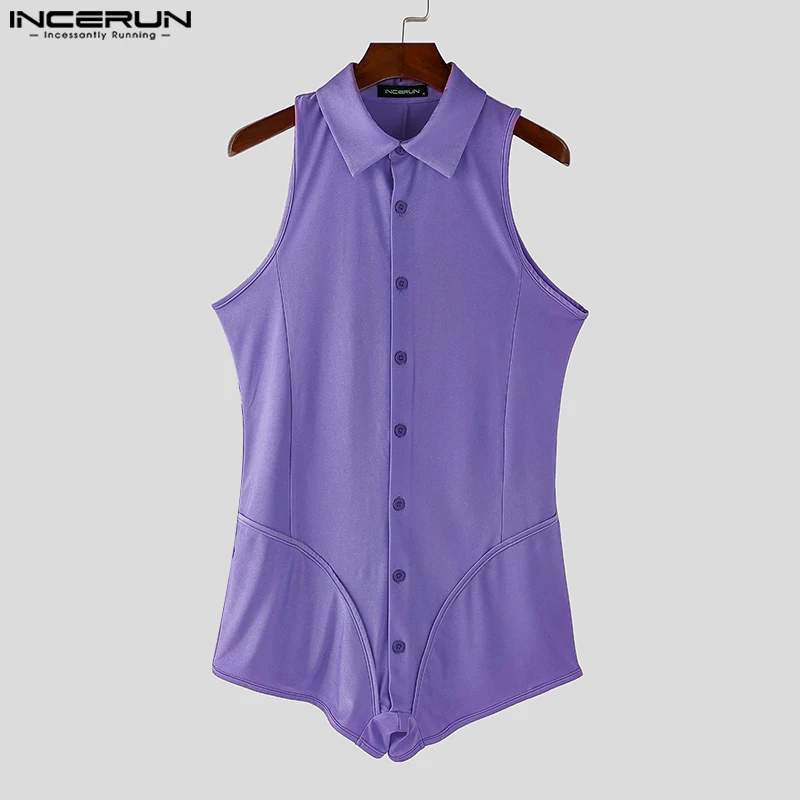 Incerun 2024 estilo americano moda macacão dos homens apertado sólido triângulo sem mangas bodysuit sexy casual masculino confortável homewear