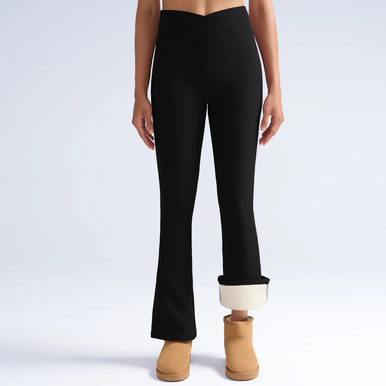 

Женские бархатные расклешенные широкие брюки с v-образной талией, зимние толстые бархатные теплые леггинсы, женские термобелье, предотвращающие холод, брюки с высокой талией