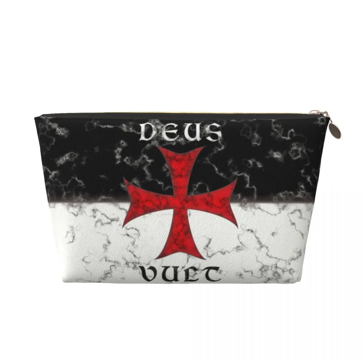 Custom Deus Vult Crusader Cross In Marble Travel Cosmetic Bag Knights Makeup Toiletry Organizer Ladies Beauty Storage Dopp Kit