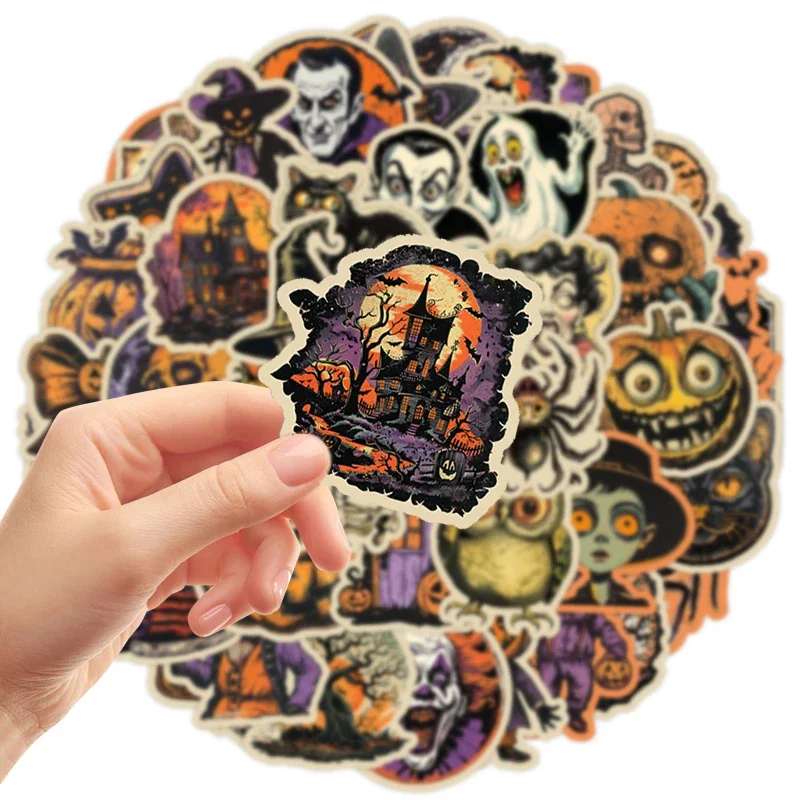 50PCS Non-Repeating Halloween Pumpkin Stickers Unique Waterproof Vinyl Decals for Party Gifts Crafts Laptop Water Bottle Decor ﻿