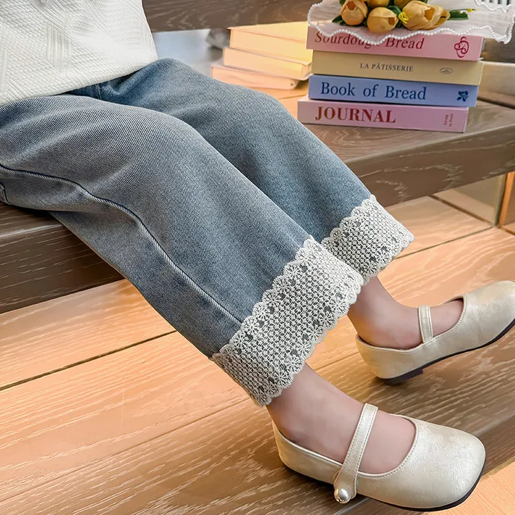 Baby Girl Autumn Jeans Children's Fashionable Foreign Wide-leg Pants 2025 New Pants Girls Casual Straight-leg Pants