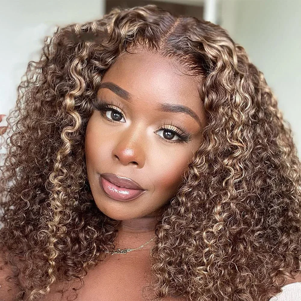 4/27 Ombre Brown Deep Water Wave Short Bob Wigs Highlight Curly 13x4 Hd Lace Front Wig Brazilian Wear Go Glueless Human Hair Wig