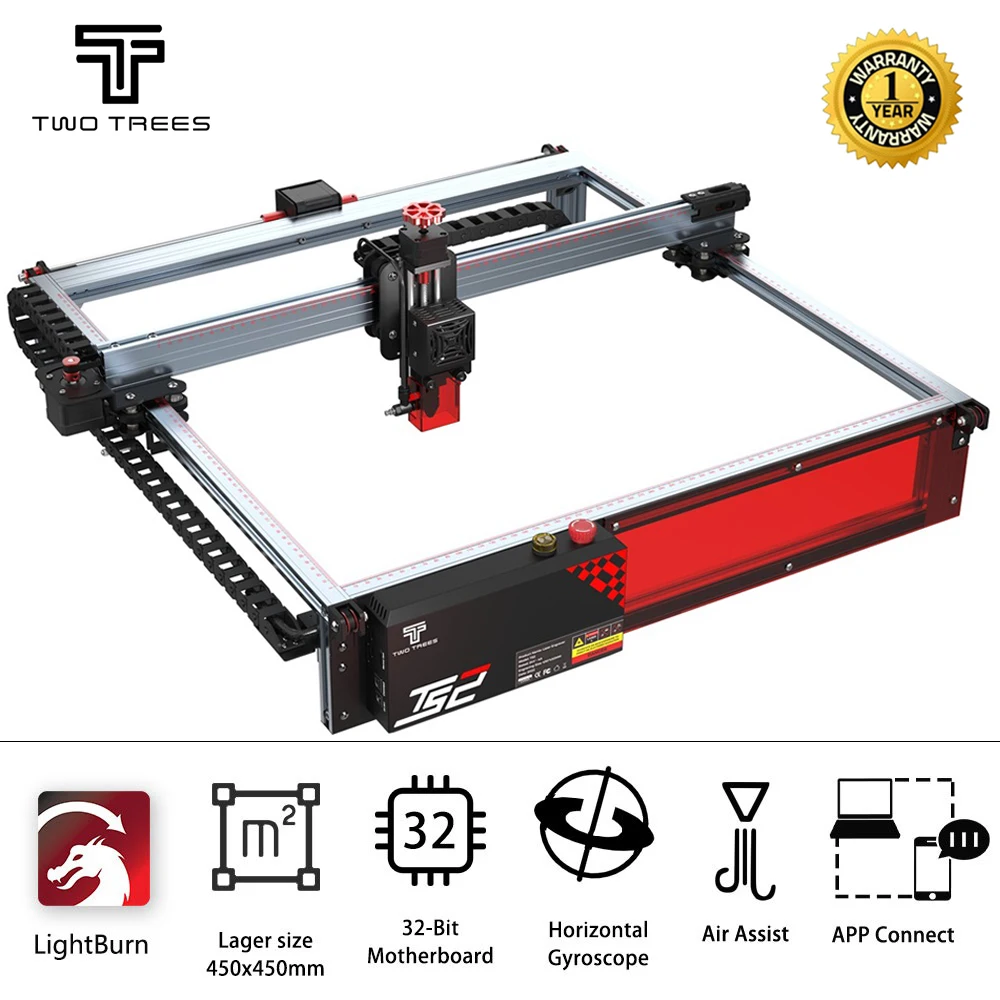 TwoTrees TS2 80W CNC Laser Engraver Auto Focus Wifi Control Wood  Laser Cutting Machine 450x450mm With Flame Detection System