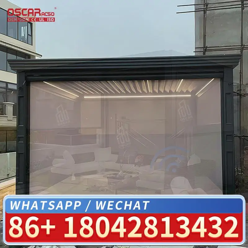 Windproof Waterproof Outdoor Roller Blinds Zip Track Screen Patio Motorized Blinds for Garden Balcony Terrace Rolling Blind