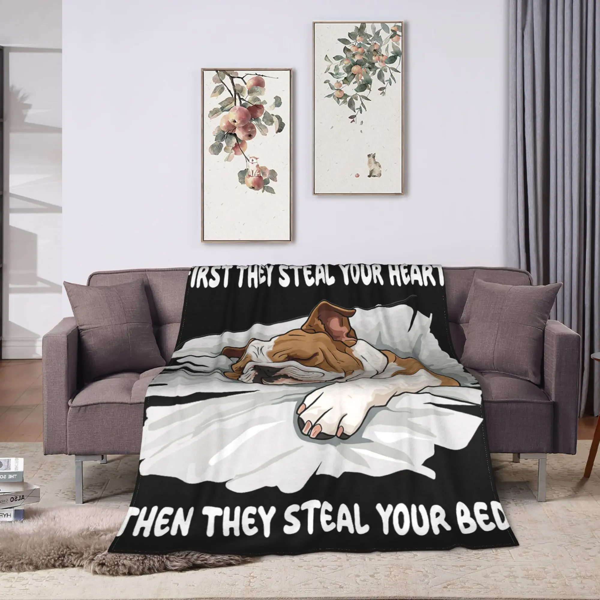 English Bulldog Sleeping Pajamas Nightgown Blanket Soft Cozy  Throw Blanket Winter Kids Adults Living Room Travel Bedspread