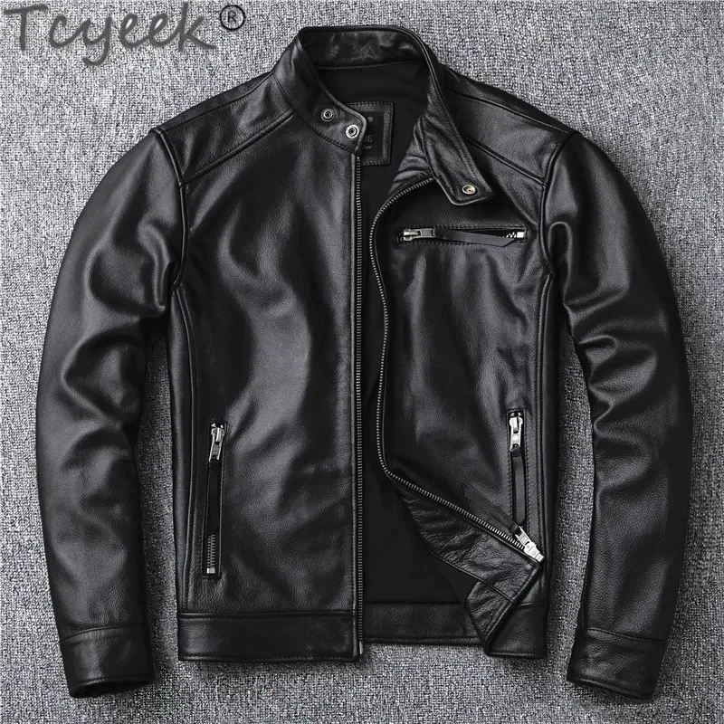 

sales.classic Tcyeek.super biker genuine jacket.cool slim real cowhide coat.men fashion leather jackets.Asian size