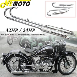 1 Pair Stainless Steel Chrome Exhaust Muffler Pipes 24HP Tube for BMW Ural K750 M1 M72 R71 R12 and Dnepr MT12 Side Car