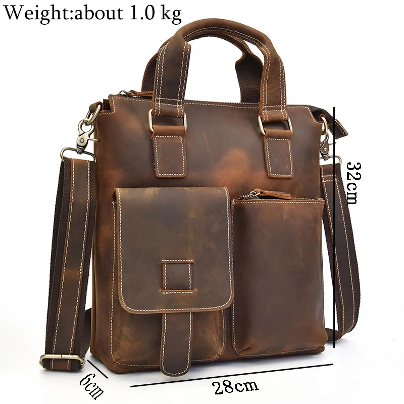 Crazy Horse Leather Shoulder Bag For Man Vintage Genuine Cow Leather Messenger Crossbody Bag Big Capacity Business Work handbag