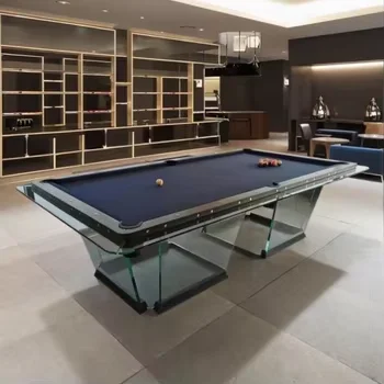 Factory Custom Smart Glass 9ft Billiard Pool Outdoor Furniture Set with  Ping Pong Billiard Table Dining Transparent Top