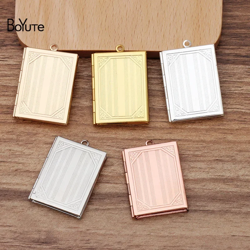 BoYuTe (10 Pieces/Lot) 27*35*5MM Metal Brass Floating Book Locket Pendant Vintage Open Photo Locket Wholesale