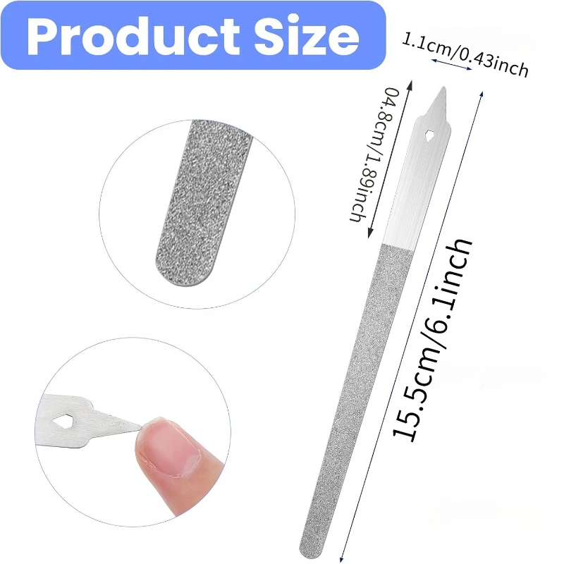 Stainless Steel Diamond Nail Polishing Stick Double Sided Point Tip Nail File With Bag Travel Manicure Pedicure Tool For Natural