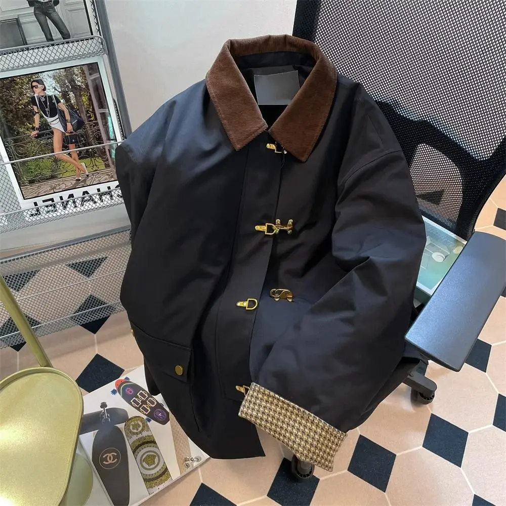 

Женская зимняя хлопковая куртка в стиле ретро, вельветовое клетчатое пальто, новинка 2024, осенняя повседневная верхняя одежда