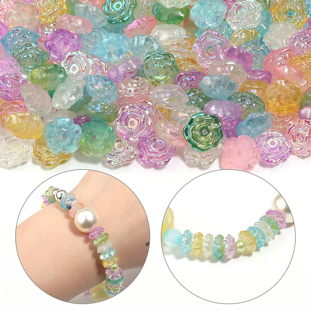 50pcs/lot Acrylic Beads Colorful Luminous Rose Loose Spacer Beads For DIY Bracelet Necklace Earrings Jewelry Making Accessories