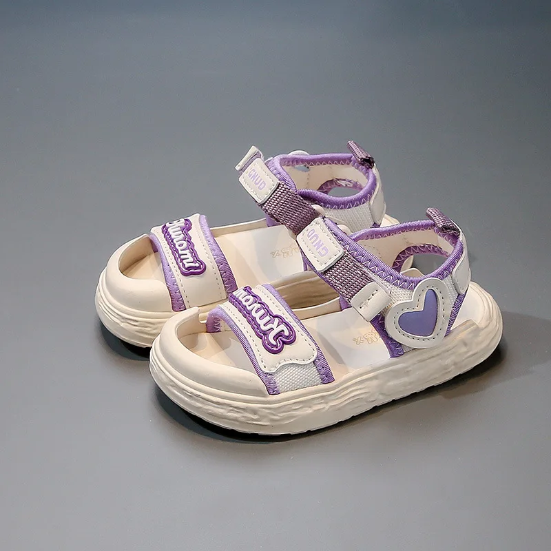 

Fashion Heart Children's Beach Shoes Summer PU Hook Loop Sport Toddler Girls Sandals Non Slip Closed Toe Kids Sport Sandals