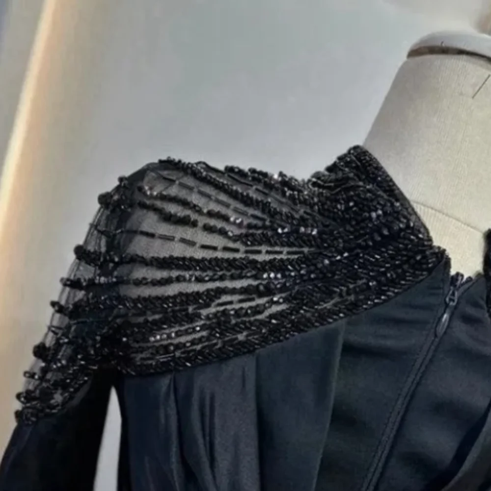 Customized Exquisite High Collar Sheath Evening Dresses Beading Fold s Vertically Hugging Floor length Prom فساتين سهره فاخره