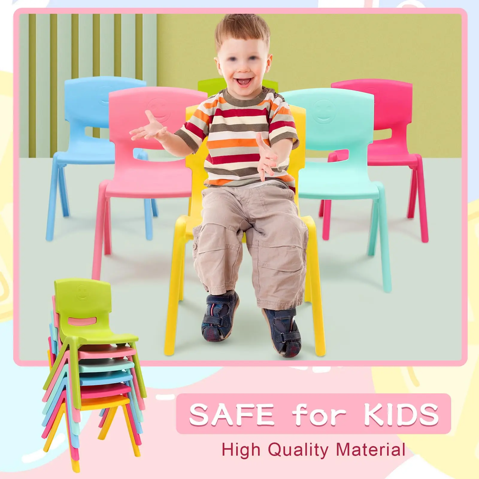 6 Pcs Colorful Stackable School Chairs with 11Inch Seat Height Colorful Plastic Classrooms Chair Stacking Stools Kids Learning C