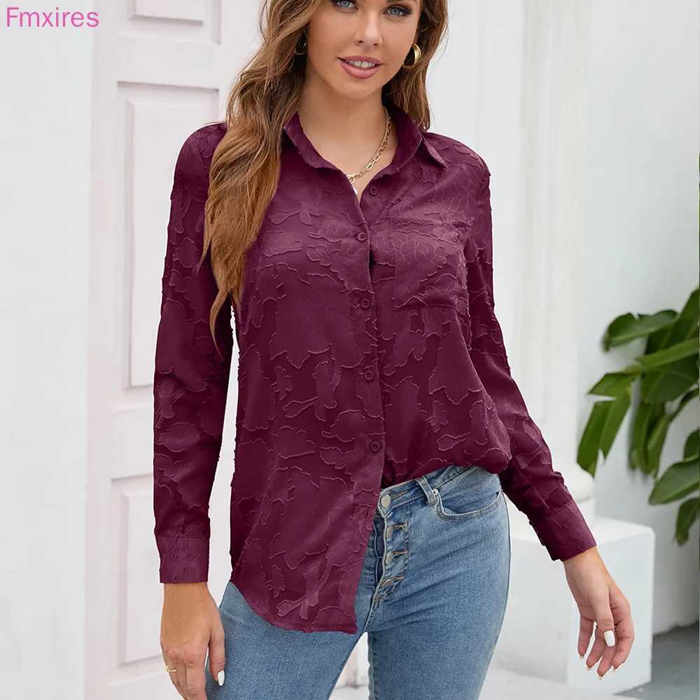 Women's New Explosion of Romantic Fabric Lace Hollow Solid Color Long-sleeved Shirt Female