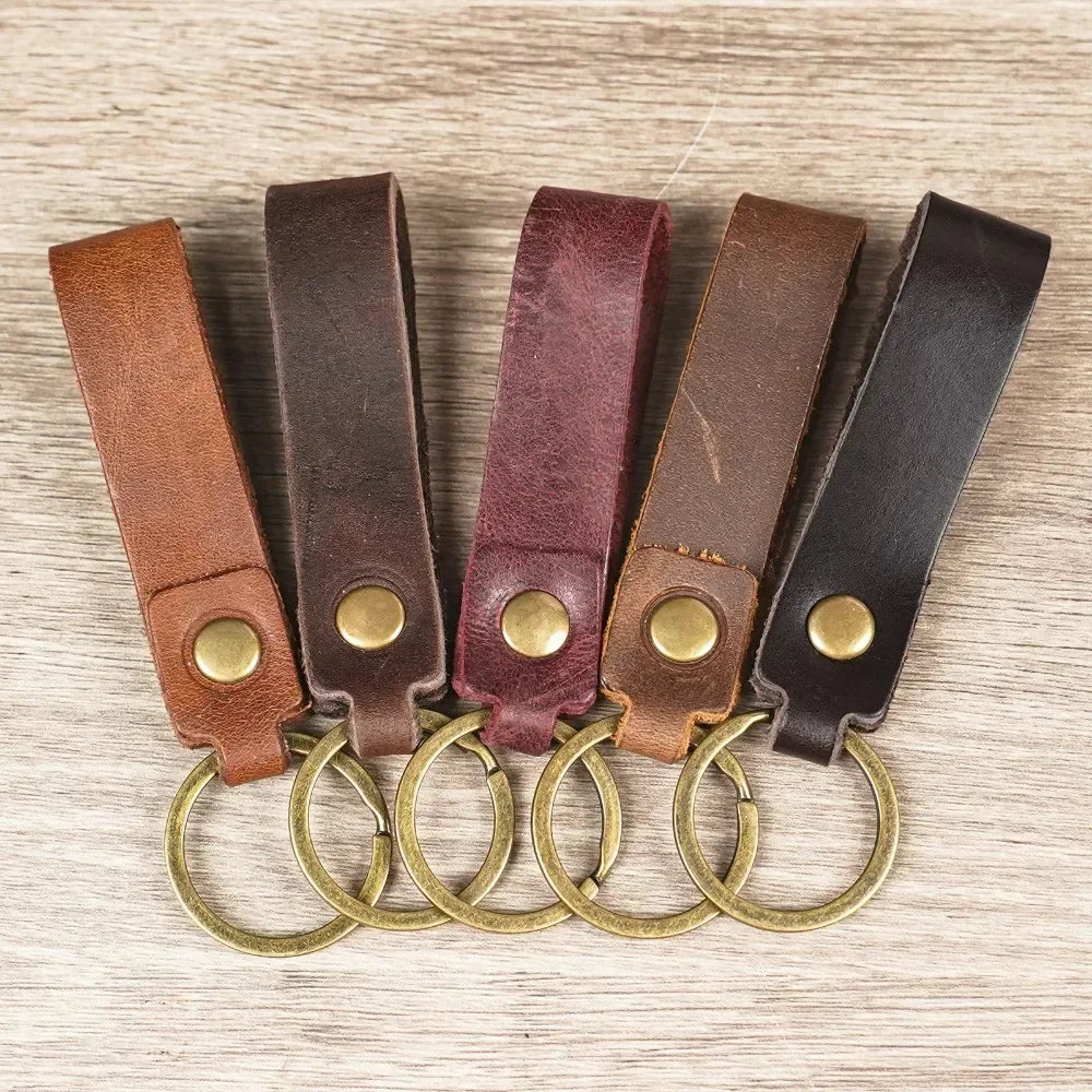 

Genuine Leather Classic Retro Keychain Can Be Customized with Carved Name Cowhide Material Car Wallet Decoration Accessories