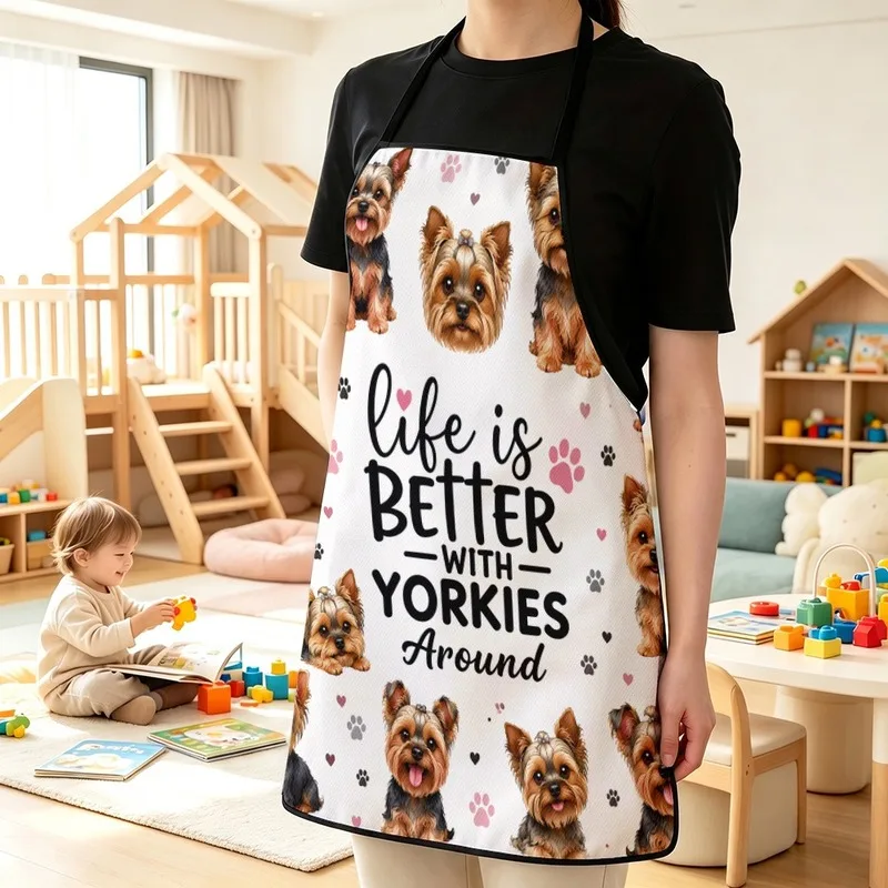 1PC【Apron】2DFlat effect，style cute Yorkshire terrier print，Fun and durable，Suitable home kitchen cooking、Outdoor Patio