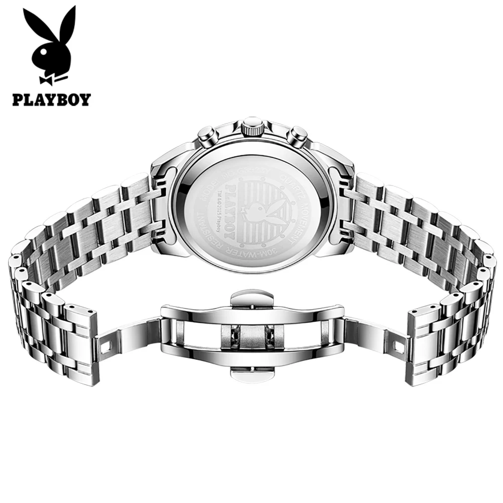 PLAYBOY 3523 Brand original authentic watches for man luxury Gift Box Diamond mirror multifunctional quartz men's watch