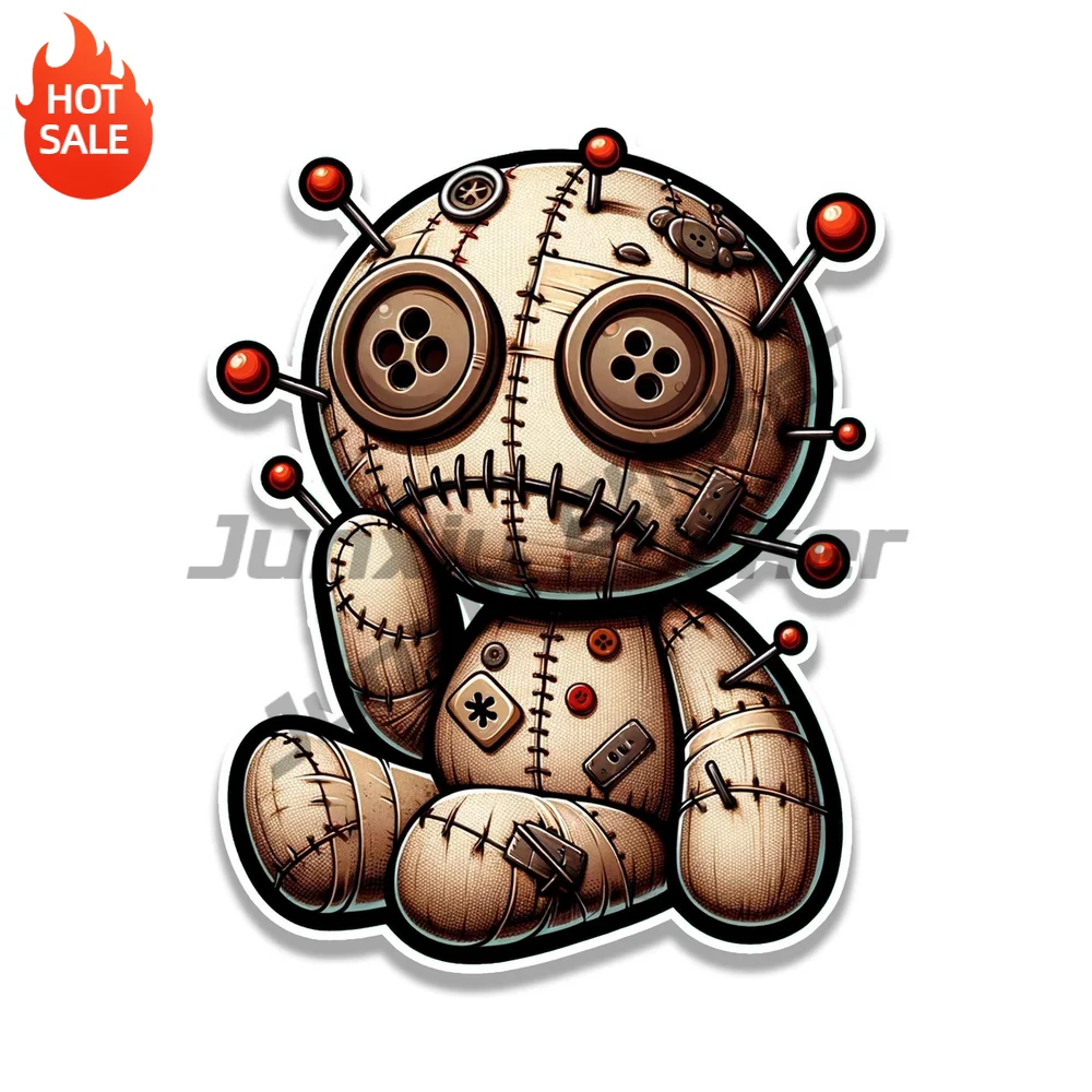 Whimsical Voodoo Doll Giggles and Hexes Red Pin Vinyl Car Sticker Decal for Car Window and Water Bottle Decorative Graphic