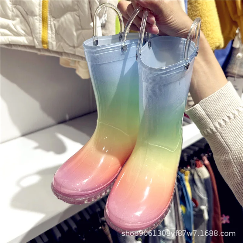 

Rainbow Children Rain Shoes Primary School Girl Baby Kindergarten Anti-slip Rain Boots Four Seasons Kids Water Shoes SO114