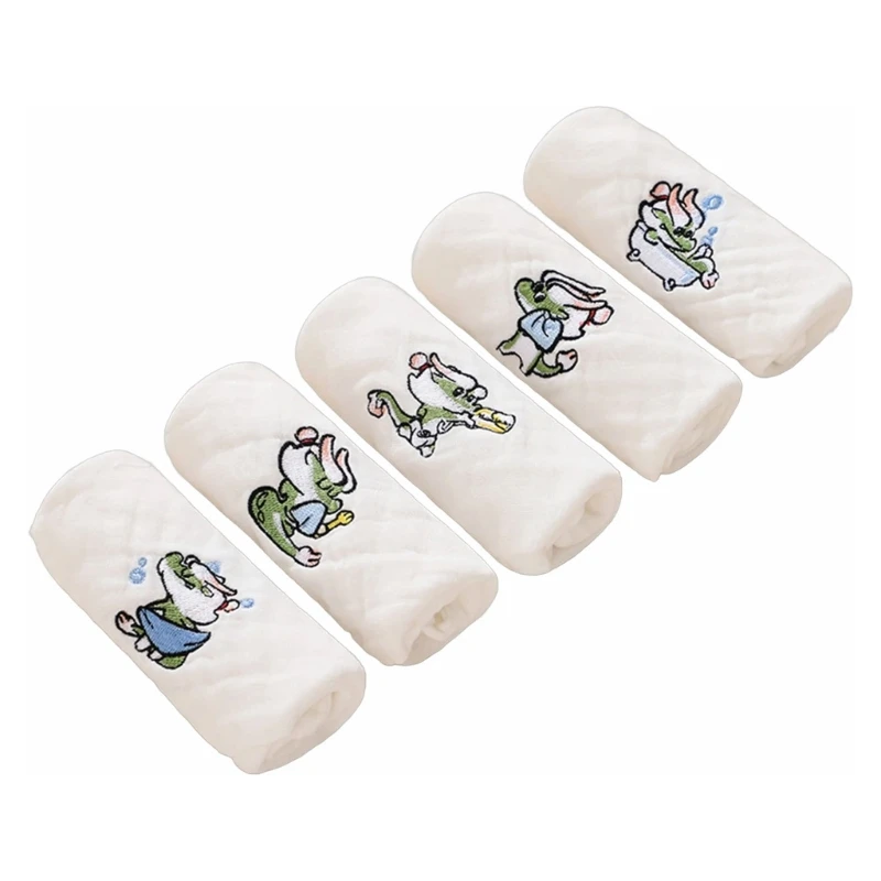 

5pcs Square Nursing Towel for Newborns Toddlers 6 Layer Wiping Towel Breathable Washcloths Embroidery Dragon Saliva Wipe