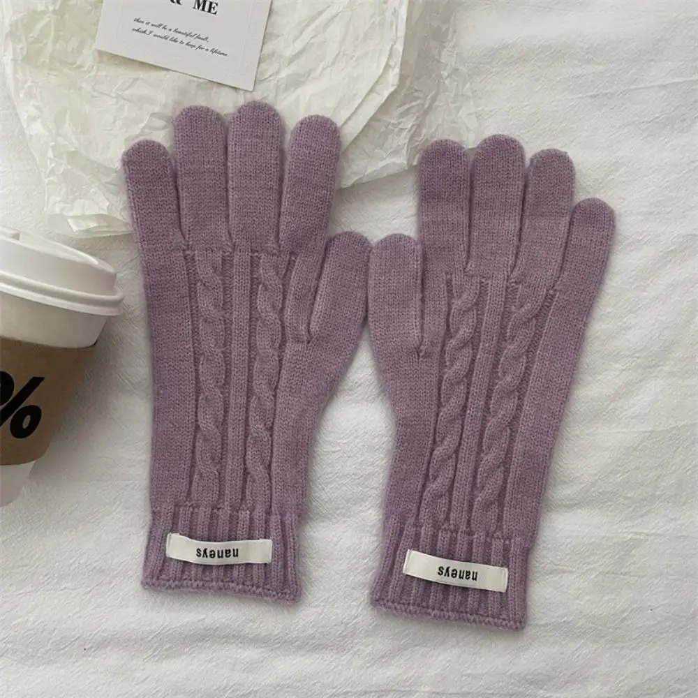 Kawaii Y2k Lady Finger Gloves Warm Windproof Korean Knitted Gloves Touchscreen Cold-proof Solid Color Gloves Winter