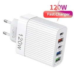 Caricatore USB C totale 120W Muti 5 porte ricarica rapida PD tipo C QC 3.0 ricarica rapida ad alta velocità per adattatore da parete Xiaomi iPhone 15