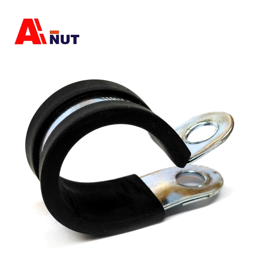 6mm-70mm【15mm Width 】Carbon Steel Cable Clamp,  P-clip Pipe Clamp Rubber Cushioned, C002