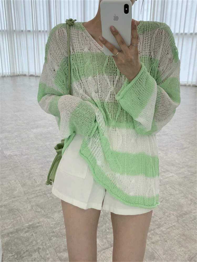 Sweater Women Spring Pullover Girls Sweater Oversize Knitted Summer Tops Vintage Long Sleeve Fall Female Outerwear Knitting Thin