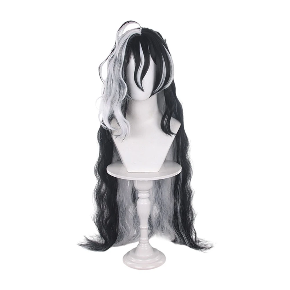 Black and White Highlight Long Curly Cosplay Wig Synthetic Anime Costume for Women Halloween Party Arknights Wang Style