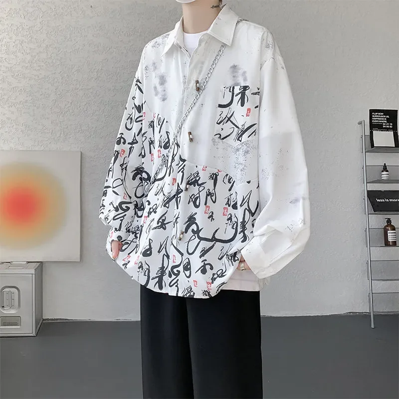 New Chinese Style Contrasting Color Splicing Long-sleeved Ice Silk Shirt for Men Without Ironing