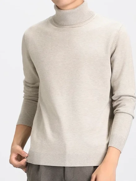 

Men's High Collar Fce Lined Loose Fit Thiened Knitted Sweater Winter Warm Color Long Sve Crew Ne Top