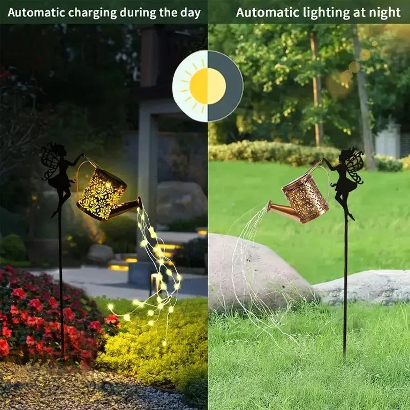 1 PC Solar Watering Can Lights, Outdoor Waterfall Garden String Fairy Lights, Solar Kettle Projection Light image 2