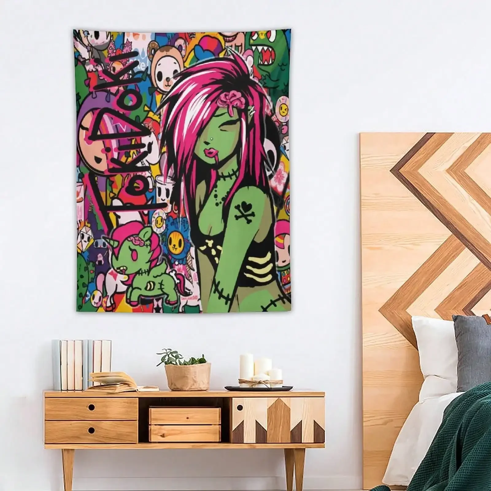 T-Tokidokis Decorative Tapestry Wall Hanging, Home Decoration Wall Blanket Dormitory Living Room Bedroom Background Wall Poster, Ideal Pink Gift, Comes With Free Installation Package