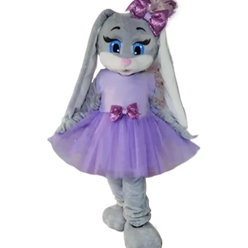 

Purple Hat Grey Rabbit Easter Mascot Costume Tuxedo Bunny Boy Cosplay Walking Doll Outftis Halloween Christmas Fancy Party Dress