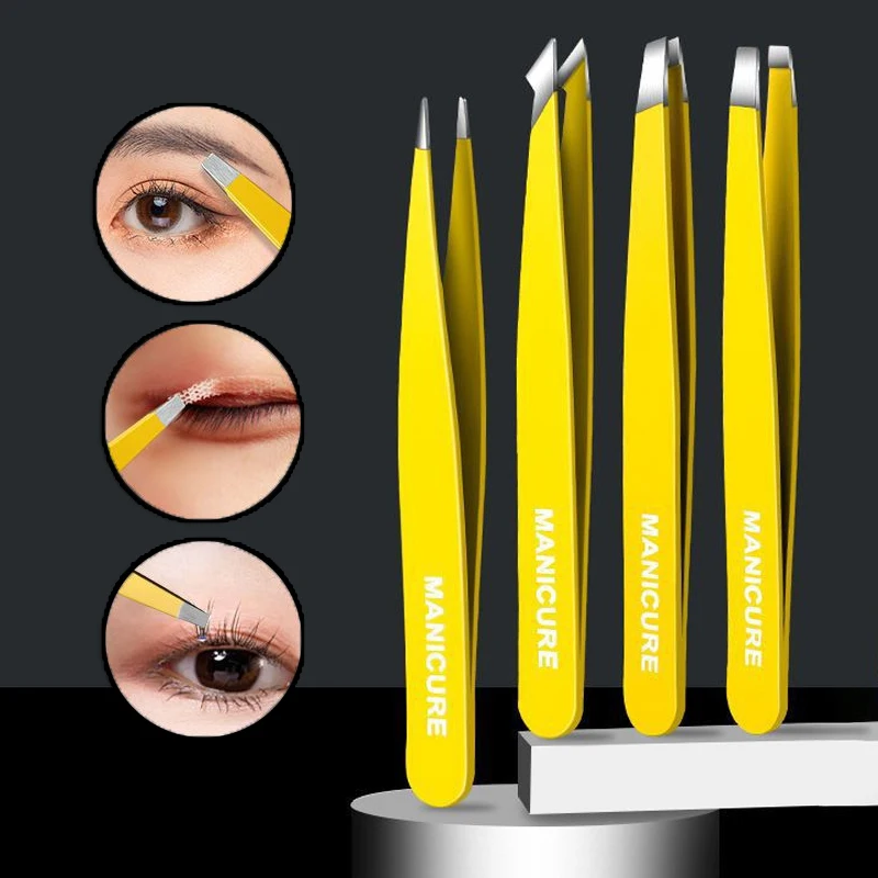 2/4Pcs High-Quality Eyebrow Tweezer Set Colorful Eyebrow Trimming Clip Stainless Steel Slanted Brow Clips Removal Makeup Tools